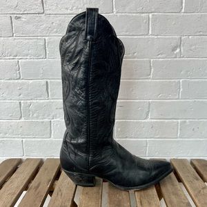 Vintage Black Tony Lama Rockabilly Leather Cowboy Boot